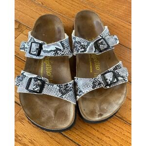 Birkenstock Papillio Size 38 7 Snakeskin Python Sydney Sandals Black White